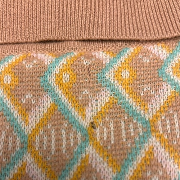 ASOS Men’s 70s Retro Knit Polo Light Brown Geometric Short Sleeve Shirt Size S - Picture 6 of 11